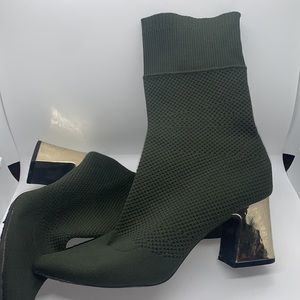 FOREVER 21 OLIVE GREEN BOOTIE WITH GOLD BLOCK HEEL. 3 INCH HEEL